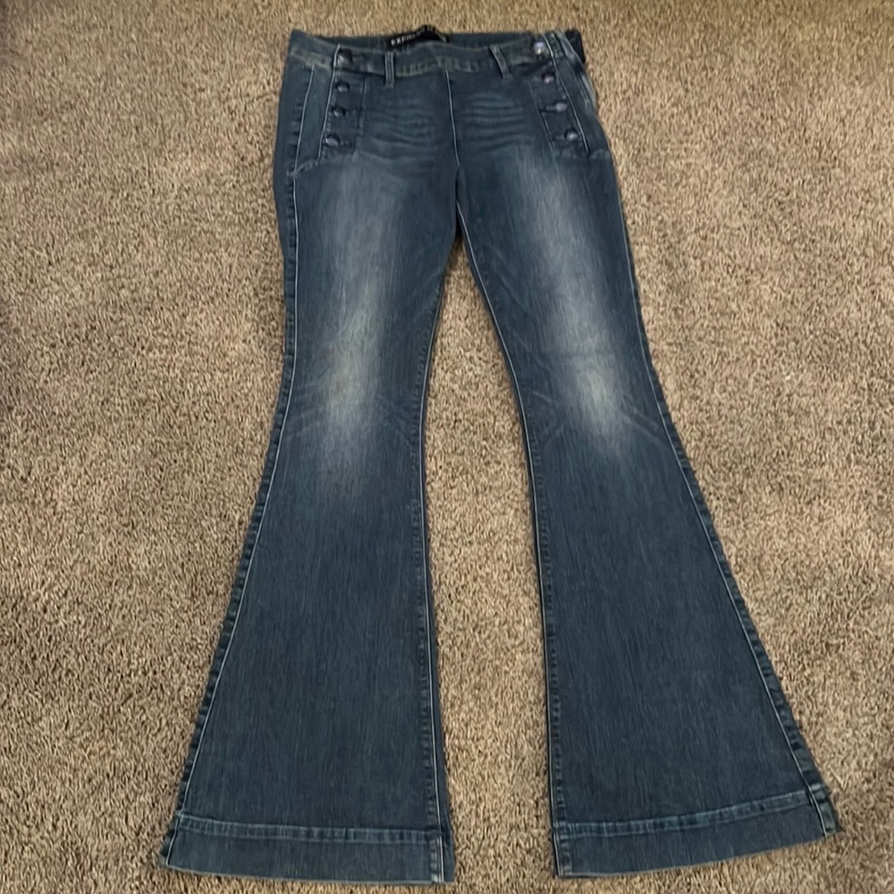 Express side zip wide flare jeans